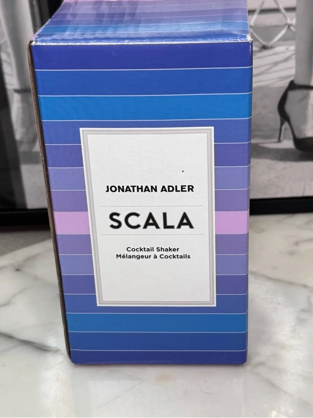 Jonathan Adler Striped Blue Gradient Cocktail Shaker MSRP 180$ men’s gift